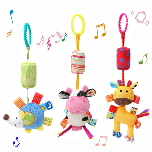 MesaSe 3 Pcs Baby Hanging Toys, Soft Crinkle Squeaky Sensory Learning Toy, Plush Animals Ring Stroller Infant Car Bed Crib Travel Activity Hanging Wind Chime for Babies Toddlers