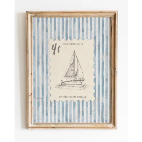 Vintage Sailboat Stamp Wall Art - 11x14"