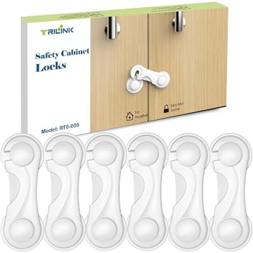 TRILINK Cabinet Locks for Babies 6 Pack, Baby Proofing Baby Safety Locks, Child Locks for Cabinets, Fridge Locks for Kids, Strong Adhesive No Drilling-Durable-Multifunctional for Furniture Kitchen