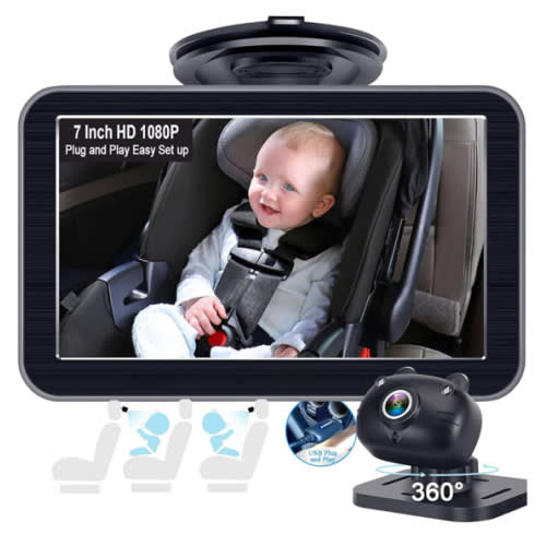 DoHonest Baby Car Camera 7-Inch: USB Plug and Play Easy Setup 360 Degree Rotating Backseat Camera Two Kids HD 1080P Rear Facing Car Seat Cameras Clear Night Vision -V9