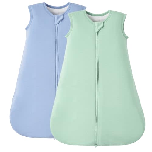 Duomiaomiao 2 Pack Buttery Soft Rayon Made from Bamboo Baby Sleep Sack 0-6 Months 1.0 TOG, Premium Baby Sleeping Bag 2-Way Zipper for Babies