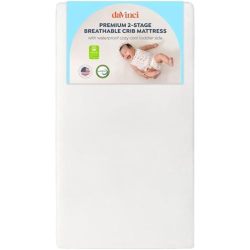 Davinci Premium 2-Stage Crib & Toddler Mattress, Firm Support, Lightweight, Removable Cover, Greenguard Gold Certified, CertiPUR-US® Certified