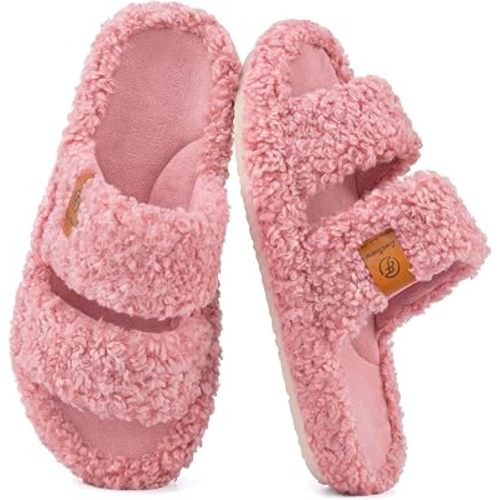 EverFoams Womens Fuzzy Open-toe Slippers Memory Foam Indoor House Shoes