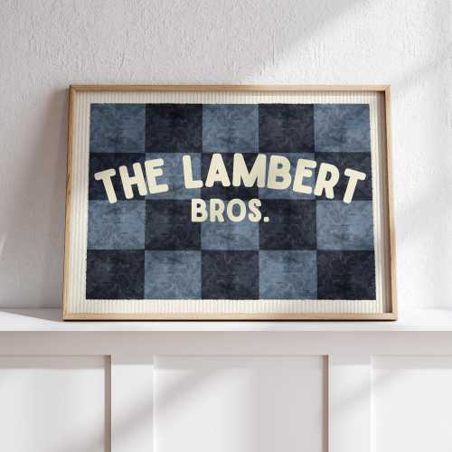 Brotherhood Wall Art Boys Playroom Decor Custom Bros Print Retro Checkerboard Brothers Shared Room Nursery Blue Boho Dark Brotherhood Sign
