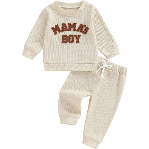Kupretty Toddler Baby Boy Fall Winter Clothes Embroidery Waffle Knit Sweatshirt Pullover Tops + Casual Pants Outfit Set