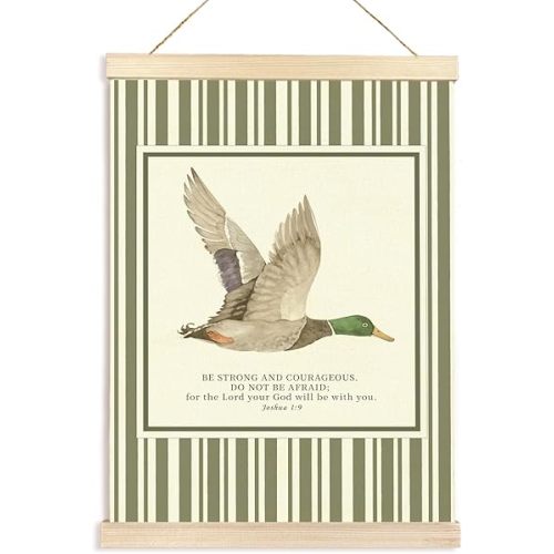 Hiuwevt Christian Mallard Duck Nursery Wall Art, Religious Bible Verses Poster Hanger Frame, Inspirational Farm Animal Duck Wall Art Decor for Home Kid Boys Room Bedroom Playroom, 12x16 Inch