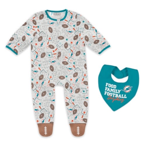 Infant & Newborn Miami Dolphins WEAR by Erin Andrews Sleep and Play Full-Zip Sleeper & Bib Set