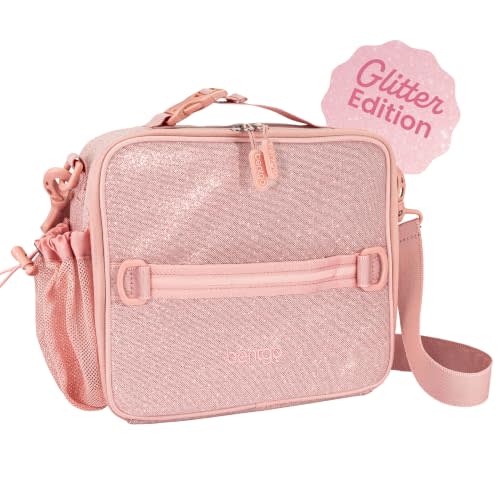 Bentgo Kids Lunch Bag - Double-Insulated, Reusable Lunch Bag for Kids 3+ with Adjustable Strap; Holds Lunch Box/Water Bottle/Snacks; Easy-Clean, Water-Resistant & Pockets (Glitter - Petal Pink)