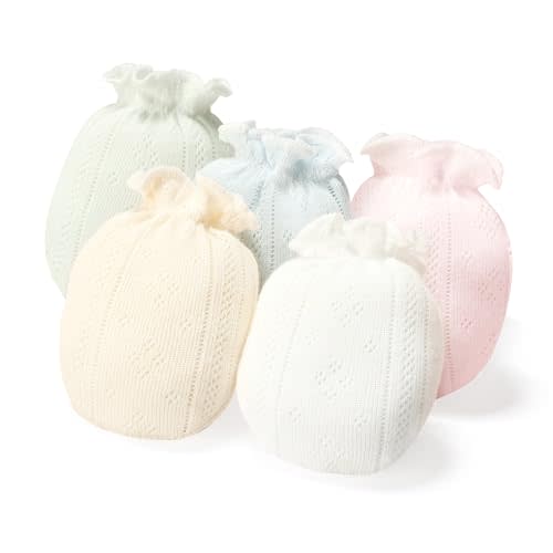 MOMSMENU Baby Mittens Newborn Girl 0-6 Months No Scratch Ruffle Mesh 5-Pack | 100% cotton keeps hands cool and dry, fit stays on without being too tight – anti-scratch protection baby loves