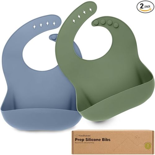 KeaBabies 2-Pack Silicone Baby Bibs for Eating - Sturdy Food-Grade Silicone Bibs for Babies Girl, Boy, Large Food Catcher, Clean & Put On Easily, Waterproof Toddler Feeding Essentials (Slate)