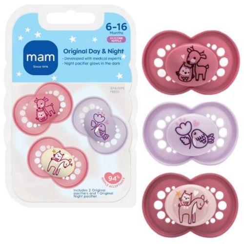 MAM Day/Night Triple Pack, 6+ Months - Purple/Pink 3ct: Silicone, BPA-Free, Phthalate-Free