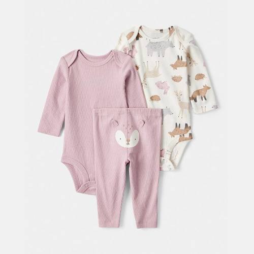 Baby Girls Carter's 3-pc. Woodland Creatures Long-Sleeve Bodysuit & Pant Set