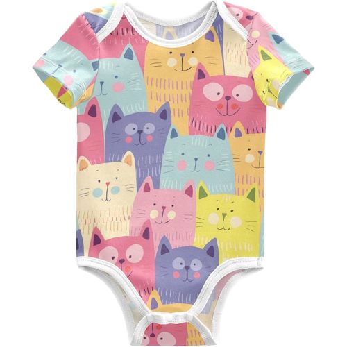 Baby Bodysuits Cute Cats Short Sleeve Cotton Baby Suits for Boys Girls 0-24 Months