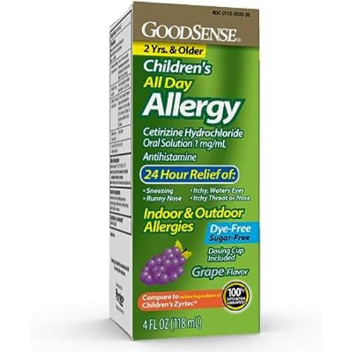GoodSense Childrenâ€™s All Day Allergy, Cetirizine Hydrochloride Oral Solution 1 mg/mL, Grape Flavor, 4 Ounces