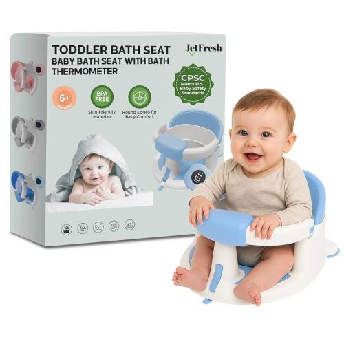 Baby Bath Seat for Babies 6 Months & Up with Floating Temperature Device as Gift, Bath Seats for Babies Sitting Up Non Slip Design + Strong Suction Cups, Toddler & Infant Shower Seats, Baby Tub Seat
