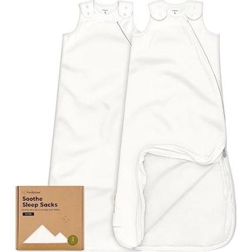 2-Pack Organic Baby Sleep Sacks, 100% Cotton - Soft & Breathable 0.5TOG Baby Wearable Blanket,Toddler Sleeping Sack 18-24 months,Easy to Wear Transitional Swaddles for Newborns,Infants (Soft White, L)