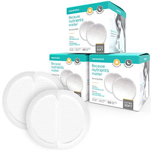 Nanobb Disposable Nursing Pads Multipack – 120 Days and 60 Nights Ultra Thin & Extra Absorbent Vented Leak Proof Nursing Essentials, Individually Wrapped (180 Count)