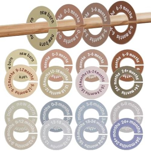 16 Pcs Baby Closet Dividers For Clothing Size Markers, Double Sided Blue And Earth Tones Fits Most Rods Nursery Closet Organizer,Round Wardrobe Hanger Newborn Toddler 0-24 Months