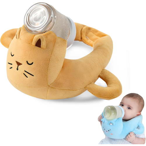 Baby Bottle Holder for Self Feeding, Hands Free Adjustable Bottle Support with Cute Animal Design Bottle Rack Holder for Baby