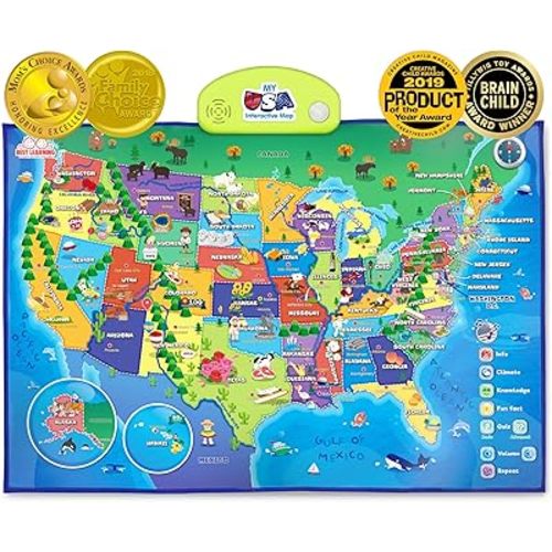 BEST LEARNING i-Poster My USA - Interactive Talking United States Map for Kids Ages 5-12 - Birthday Gift for 5 6 7 Year Old Boys & Girls - STEM Homeschool Educational Toy