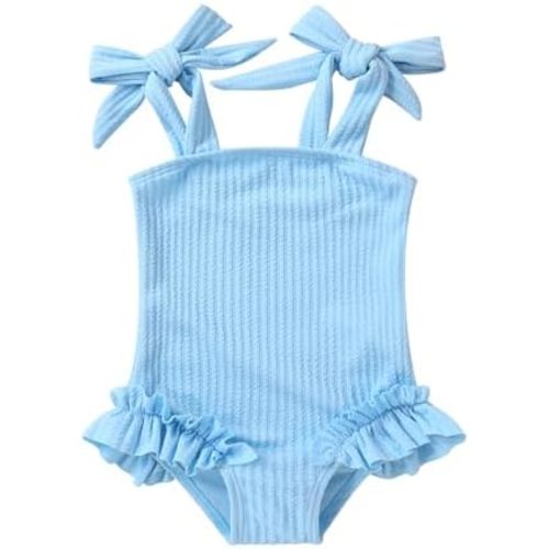 Happy Town Toddler Swimsuit Girl Solid Color Stripe One-Piece Baby Bathing Suits