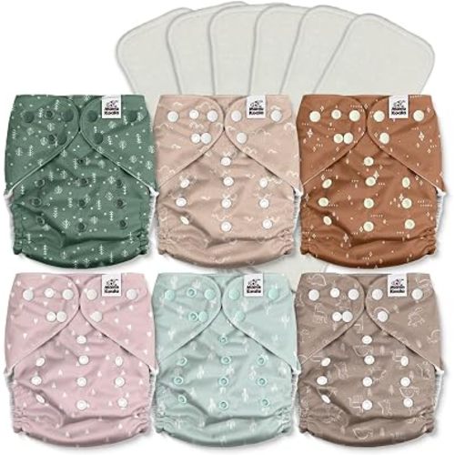 Mama Koala 3.0 Cloth Diapers for Babies with Suede Cloth Lining, Reusable Washable One Size Adjustable Pocket Diapers for Newborn and Toddler, 6 Pack with 6 5-Layer Natural Inserts (S-My Warm Heart)