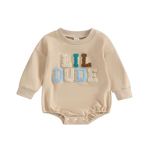 VISGOGO Newborn Infant Baby Boy Girls Oversized Romper Little Dude Sweater Onesie Coming Home Outfit Neutral Clothes