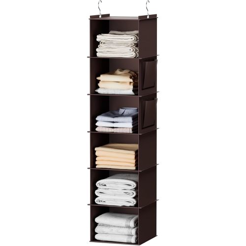 Hanging Closet Organizer, 6-Shelf Closet Hanging Storage Shelves, Brown