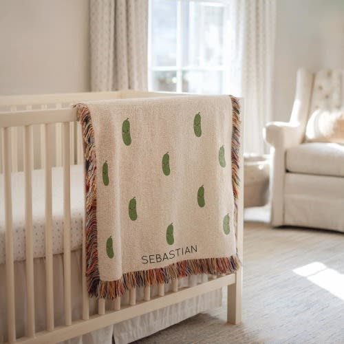 Personalized Pickle Baby Blanket, Custom Name Funny Veggie Throw for Nursery, Cute Kawaii Pickle Baby Shower Gift, Gender Neutral Decor