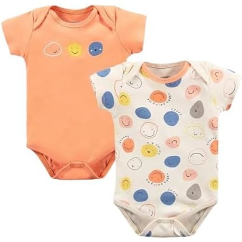 100% Turkish Cotton Baby Bodysuit 2-Pack | Unisex Short Sleeve Snap-Bottom Playwear for Newborn to 24 Months
