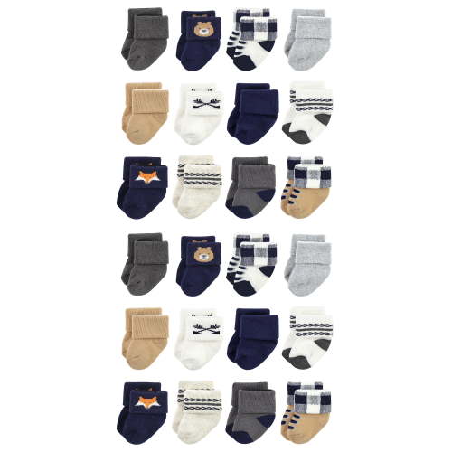Hudson Baby Cotton Rich Baby Terry Socks 24-Pack, Blue Forest, 6-12 Months