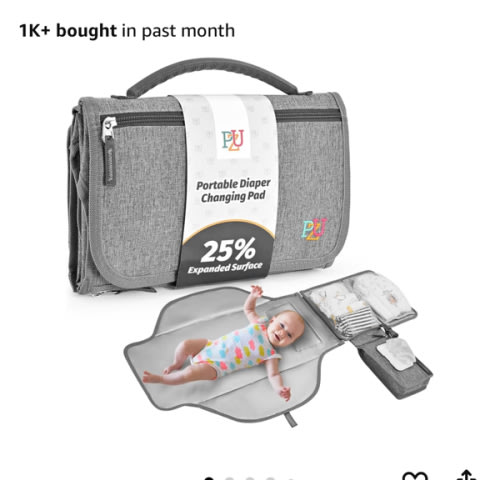 PZU Portable Diaper Changing Pad - Changing Pad Portable with Wipes Pocket, Waterproof Diaper Changing Mat, Portable Changing Pad for Baby, Newborn Gift（Grey）