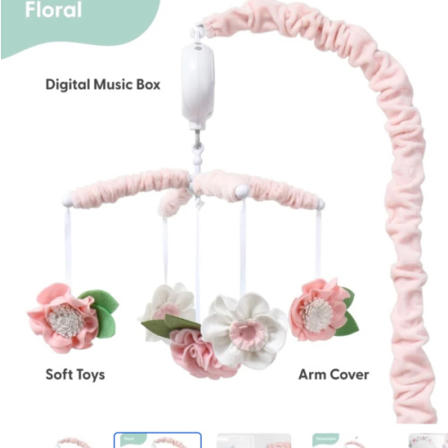 The Peanutshell Pink Floral Musical Crib Mobile plays 12 Lullabies