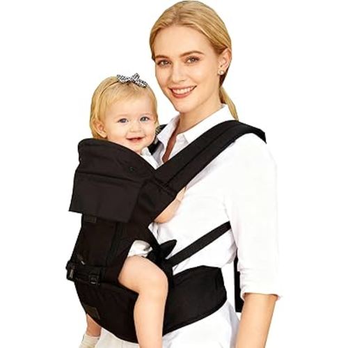 Baby Carrier 6-in-1 Newborn to Toddler,Hip Seat,Adjustable Detachable Infanti Carrier,for All Seasons & Positions,Shopping Travelling, Black