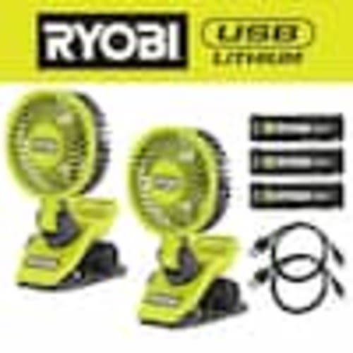 RYOBI USB Lithium Clamp Fan Kit (2-Pack) w/ (2) 2.0 Ah USB Lithium Battery, (2) Charging Cables, & 3.0 Ah USB Lithium Battery FVF51K-FVF51K-FVB03