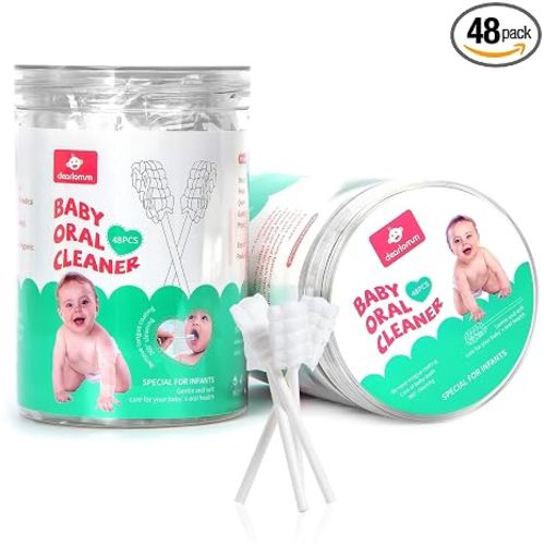 dearlomum 48PCS Baby Tongue Cleaner Newborn Toothbrush | Disposable Infant Clean Mouth,Gauze Gum Cleaner Baby Oral Cleaning Stick Dental Care for 0-36 Month