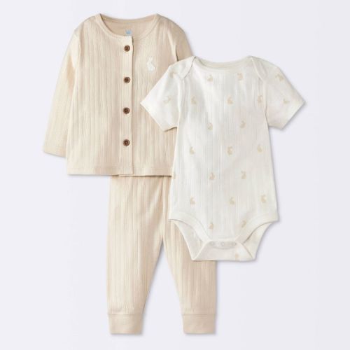 Baby 3pc Bunnies Top & Bottom Set - Cloud Island™ Cream 3-6M