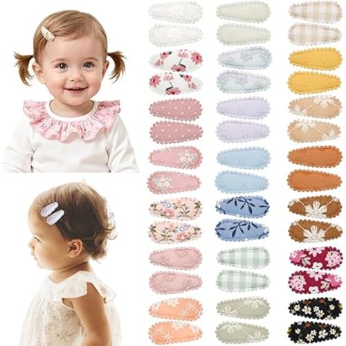 CÉLLOT 42Pcs Baby Hair Clips, Infant Girl Hair Accessories, 1.5" Mini Hair Clips, Printed Anti-Slip Snap Barrettes, Waterdrop Design Hairpins, Toddler Girl Hair Accessories（B）