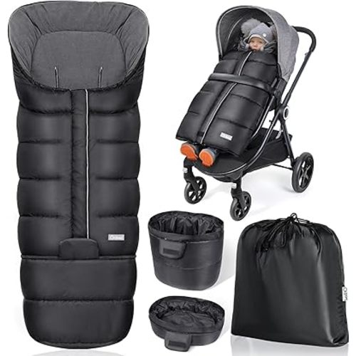 Orzbow Universal Stroller Bunting Bag with Extra Footmuff for Toddler, Kids, Warm Waterproof Winter Stroller Blanket Cover, Baby Bunting Bag - Protect Babies from Cold Winds, Black