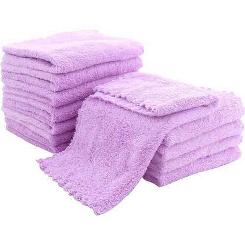 12 Pack Baby Washcloths - Extra Absorbent and Soft Wash Clothes for Newborns, Infants and Toddlers - Suitable for Baby Skin and New Born - Microfiber Coral Fleece 12x12 Inches, Violet Purple