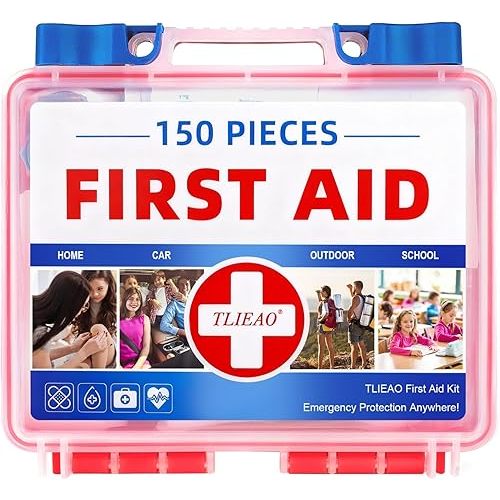 TLIEAO Mini First Aid Kit - 150 Pieces Emergency Medical Kit for Home, Car, Travel, Camping, Truck, Hiking, Sports, Office, Vehicle & Outdoor Emergencies