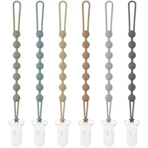 Eascrozn 6 Pack Silicone Pacifier Clip with One-Piece Design for Baby Boys and Girls, BPA Free Soft Flexible Binky Clips with Texture for Baby Essentials