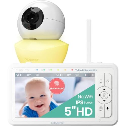 Babysense HD 5" Video Baby Monitor with Camera and Audio, No WiFi/App, Secure Closed-Loop, Night Vision, Pan-Tilt-Zoom, VOX Audio Alerts, White Noise & Lullabies, Up to 1000 ft Range, 20-Hour Battery