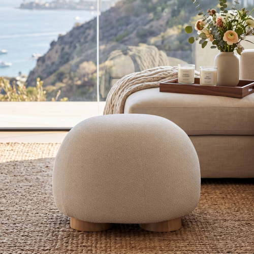 Christopher Knight Home 15.15" H Upholstered Round Accent Ottoman, Solid Wood Legs, Oatmeal
