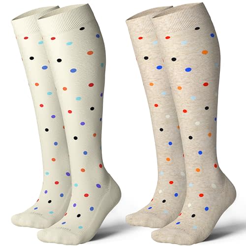 LEVSOX Thick Cotton Compression Socks for Women&Men 20-30mmHg Knee High Cute Support Sock for Nurses, Pregnancy, Travel