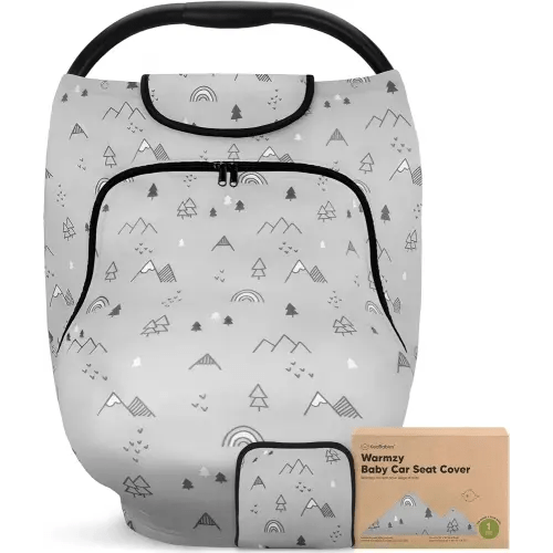 Baby Car Seat Cover for Boys, Girls - Breathable Infant Carseat Canopy for Winter, Rain, Universal Stretchy Fit Nursing Cover for Breastfeeding Newborns, Super Soft, Easy Access Zip Window (Woodland)
