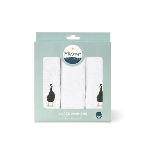 Little Haven 3pc Cotton Hooded Washers Goose Soft Terry Baby Washcloths - White