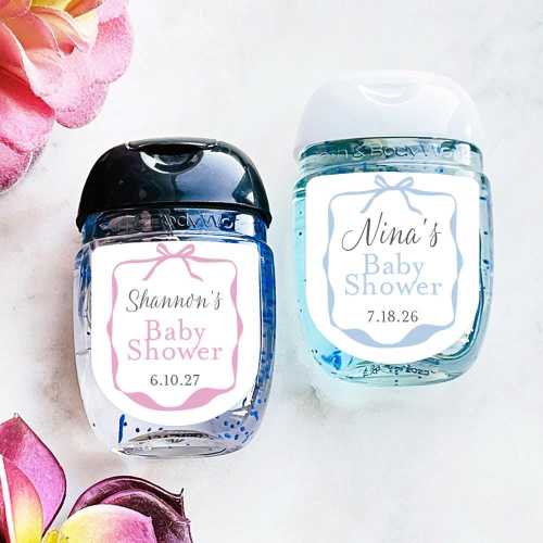 Baby Shower Bow Personalized Labels Stickers, Personalized Baby Shower Peel-and-stick Labels for Sanitizers 92, Set of 12