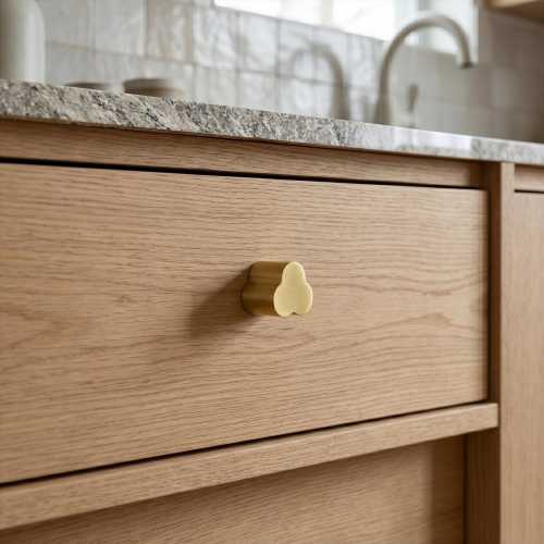 Triple Clover Brass Cabinet Knob: Modern Brushed Brass Gold Finish