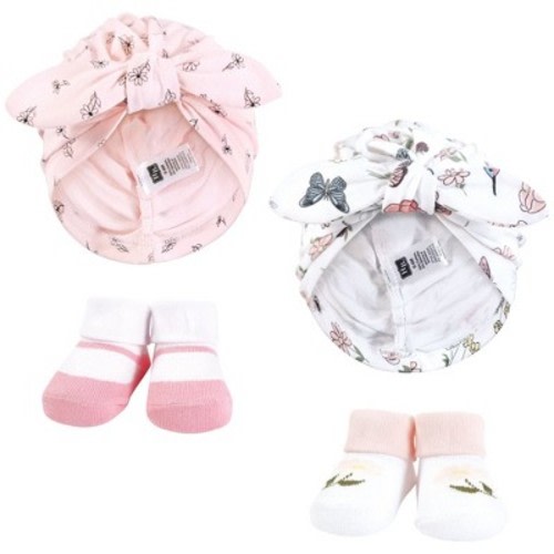 Hudson Baby Infant Girls Turban and Socks Set, Hummingbird Garden, One Size